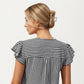 Vertical Stripe Flutter Sleeve Blouse with Split Neck Contrast Panel