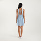 Sleeveless V Neck Striped Dress with Drawstring Waist and Tie Front