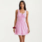 Sleeveless Gingham Mini Dress with Tie Front Bodice and Ruffle Hem