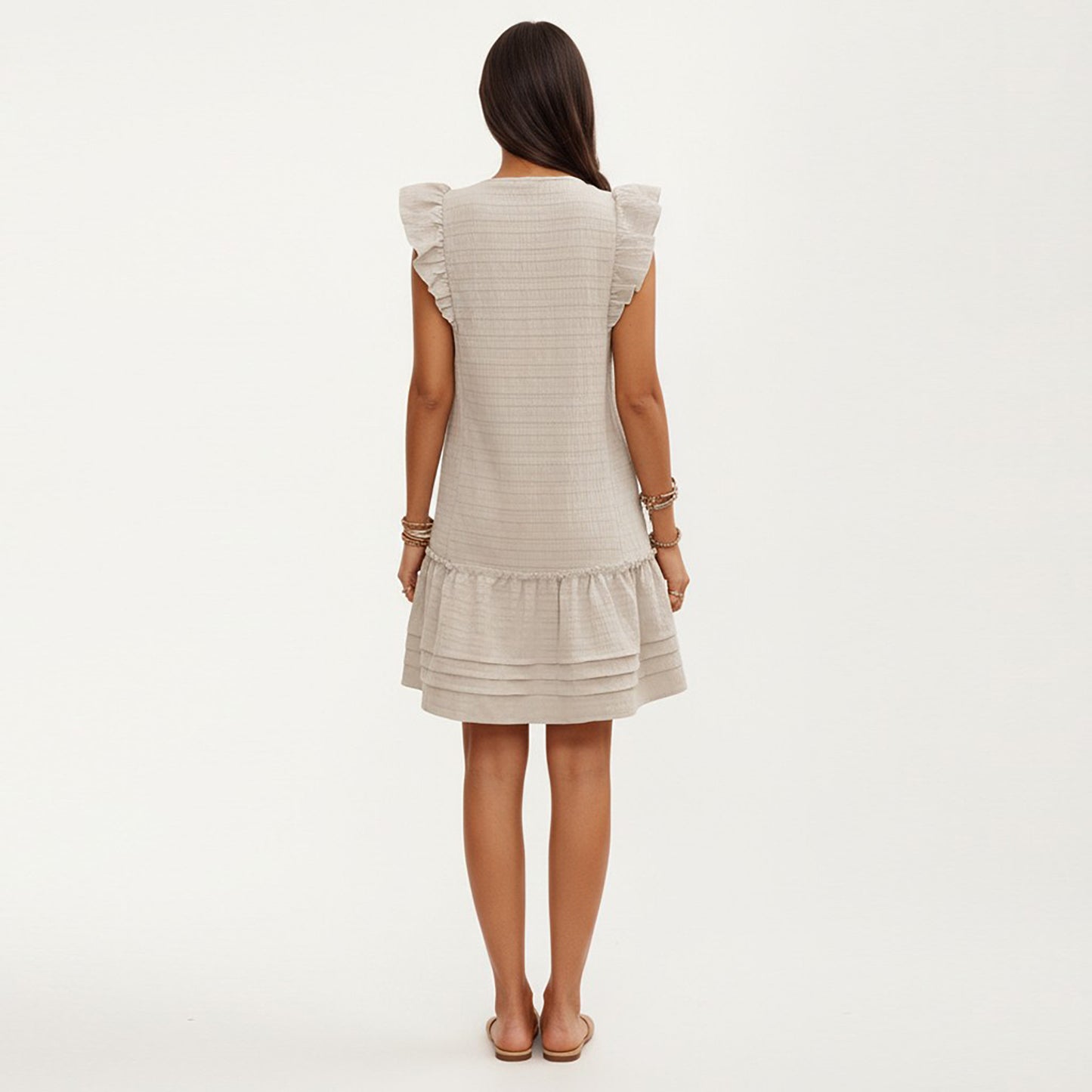 Sleeveless Ruffle Mini Dress with Tie Neck Detail and Tiered Hem