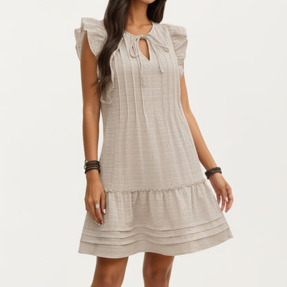 Sleeveless Ruffle Mini Dress with Tie Neck Detail and Tiered Hem