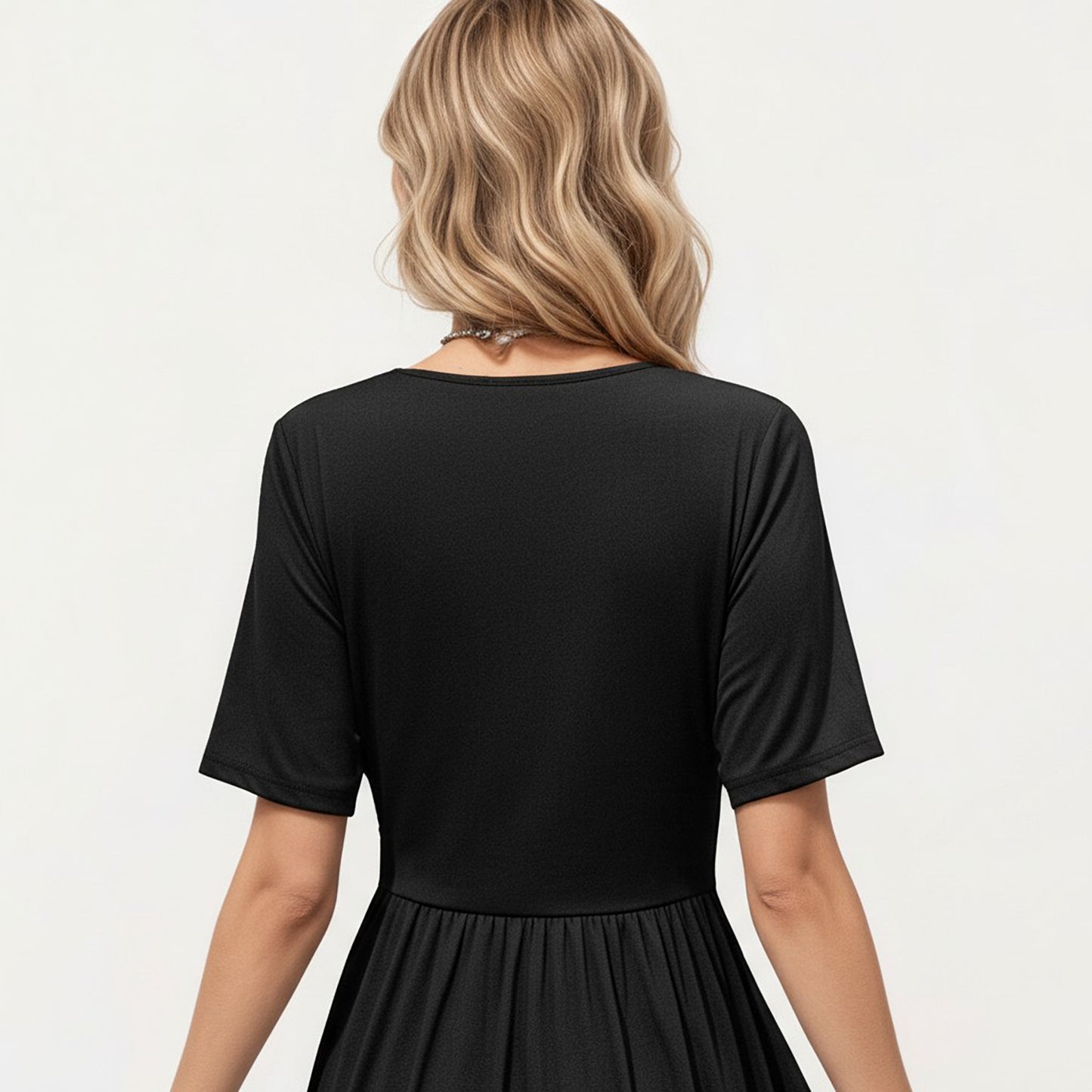 Short Sleeve Lace Trim Maxi Dress with V Neckline and Side Slit
