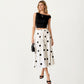 Polka Dot Midi Skirt with Button Front and Flowy A Line Silhouette