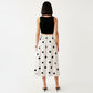 Polka Dot Midi Skirt with Button Front and Flowy A Line Silhouette