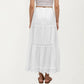 Tiered Eyelet Midi Skirt with Drawstring Waist and Lace Trim Detail