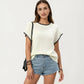 Short Sleeve Knit Top with Contrast Trim Crew Neck and Relaxed Fit