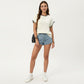 Short Sleeve Knit Top with Contrast Trim Crew Neck and Relaxed Fit