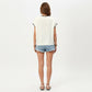 Short Sleeve Knit Top with Contrast Trim Crew Neck and Relaxed Fit