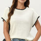 Short Sleeve Knit Top with Contrast Trim Crew Neck and Relaxed Fit