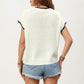 Short Sleeve Knit Top with Contrast Trim Crew Neck and Relaxed Fit