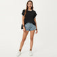 Short Sleeve Knit Top with Contrast Trim Crew Neck and Relaxed Fit