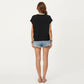 Short Sleeve Knit Top with Contrast Trim Crew Neck and Relaxed Fit