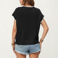 Short Sleeve Knit Top with Contrast Trim Crew Neck and Relaxed Fit