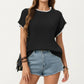 Short Sleeve Knit Top with Contrast Trim Crew Neck and Relaxed Fit