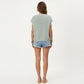 Short Sleeve Knit Top with Contrast Trim Crew Neck and Relaxed Fit
