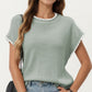 Short Sleeve Knit Top with Contrast Trim Crew Neck and Relaxed Fit