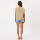 Short Sleeve Knit Top with Contrast Trim Crew Neck and Relaxed Fit