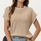 Short Sleeve Knit Top with Contrast Trim Crew Neck and Relaxed Fit