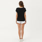 Short Sleeve Knit Top with Contrast Trim Crew Neck and Relaxed Fit