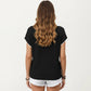 Short Sleeve Knit Top with Contrast Trim Crew Neck and Relaxed Fit