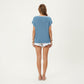 Short Sleeve Knit Top with Contrast Trim Crew Neck and Relaxed Fit