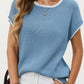 Short Sleeve Knit Top with Contrast Trim Crew Neck and Relaxed Fit
