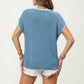 Short Sleeve Knit Top with Contrast Trim Crew Neck and Relaxed Fit
