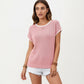 Short Sleeve Knit Top with Contrast Trim Crew Neck and Relaxed Fit