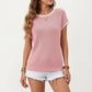 Short Sleeve Knit Top with Contrast Trim Crew Neck and Relaxed Fit
