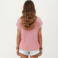 Short Sleeve Knit Top with Contrast Trim Crew Neck and Relaxed Fit