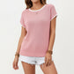 Short Sleeve Knit Top with Contrast Trim Crew Neck and Relaxed Fit