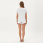 Short Sleeve Knit Top with Contrast Trim Crew Neck and Relaxed Fit