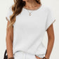 Short Sleeve Knit Top with Contrast Trim Crew Neck and Relaxed Fit