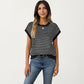 Striped Knit Cap Sleeve Top with Ribbed Trim and Relaxed Fit