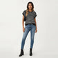 Striped Knit Cap Sleeve Top with Ribbed Trim and Relaxed Fit
