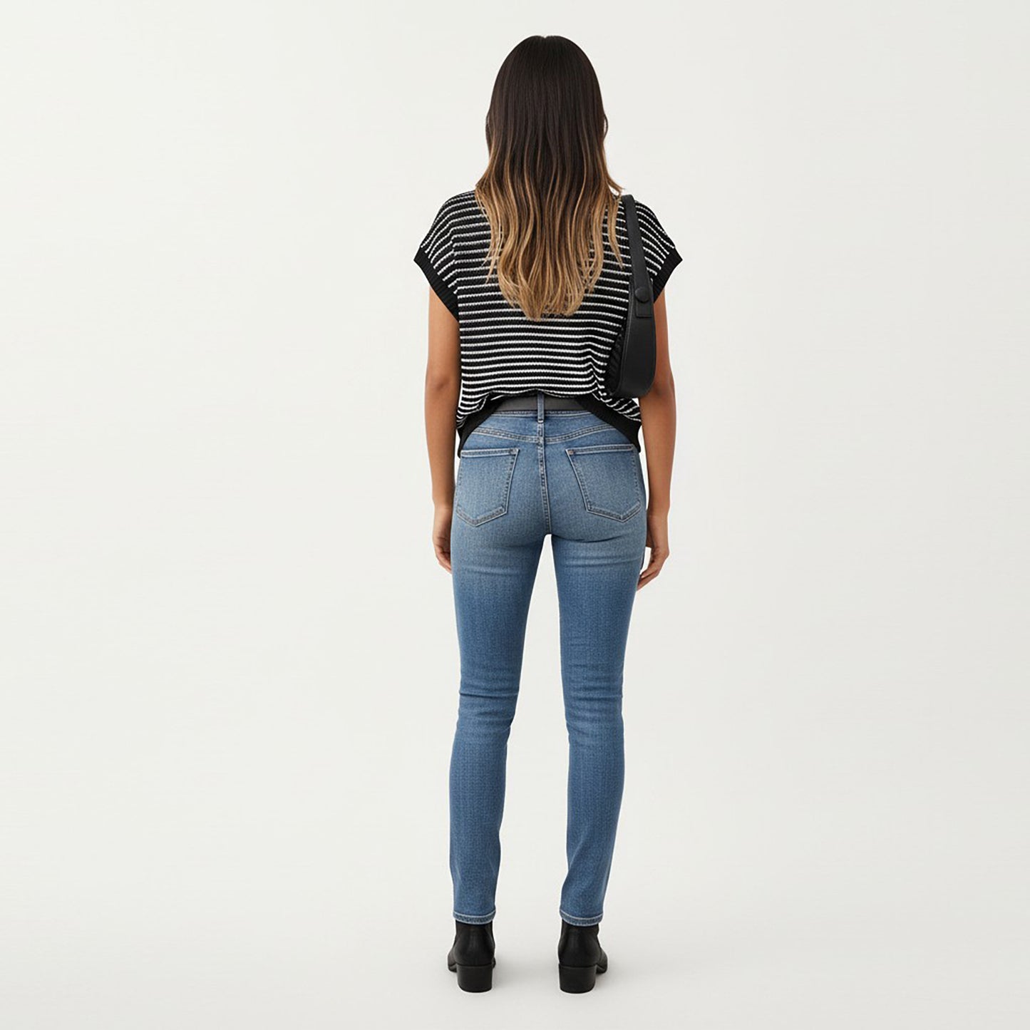 Striped Knit Cap Sleeve Top with Ribbed Trim and Relaxed Fit