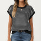 Striped Knit Cap Sleeve Top with Ribbed Trim and Relaxed Fit
