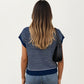 Striped Knit Cap Sleeve Top with Ribbed Trim and Relaxed Fit