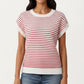 Striped Knit Cap Sleeve Top with Ribbed Trim and Relaxed Fit