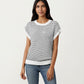 Striped Knit Cap Sleeve Top with Ribbed Trim and Relaxed Fit