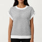 Striped Knit Cap Sleeve Top with Ribbed Trim and Relaxed Fit