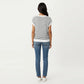 Striped Knit Cap Sleeve Top with Ribbed Trim and Relaxed Fit