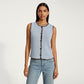 Sleeveless Knit Button Front Top with Contrast Trim Detail