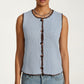 Sleeveless Knit Button Front Top with Contrast Trim Detail