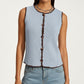 Sleeveless Knit Button Front Top with Contrast Trim Detail