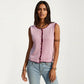 Sleeveless Knit Button Front Top with Contrast Trim Detail
