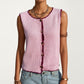 Sleeveless Knit Button Front Top with Contrast Trim Detail