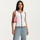 Sleeveless Knit Button Front Top with Contrast Trim Detail