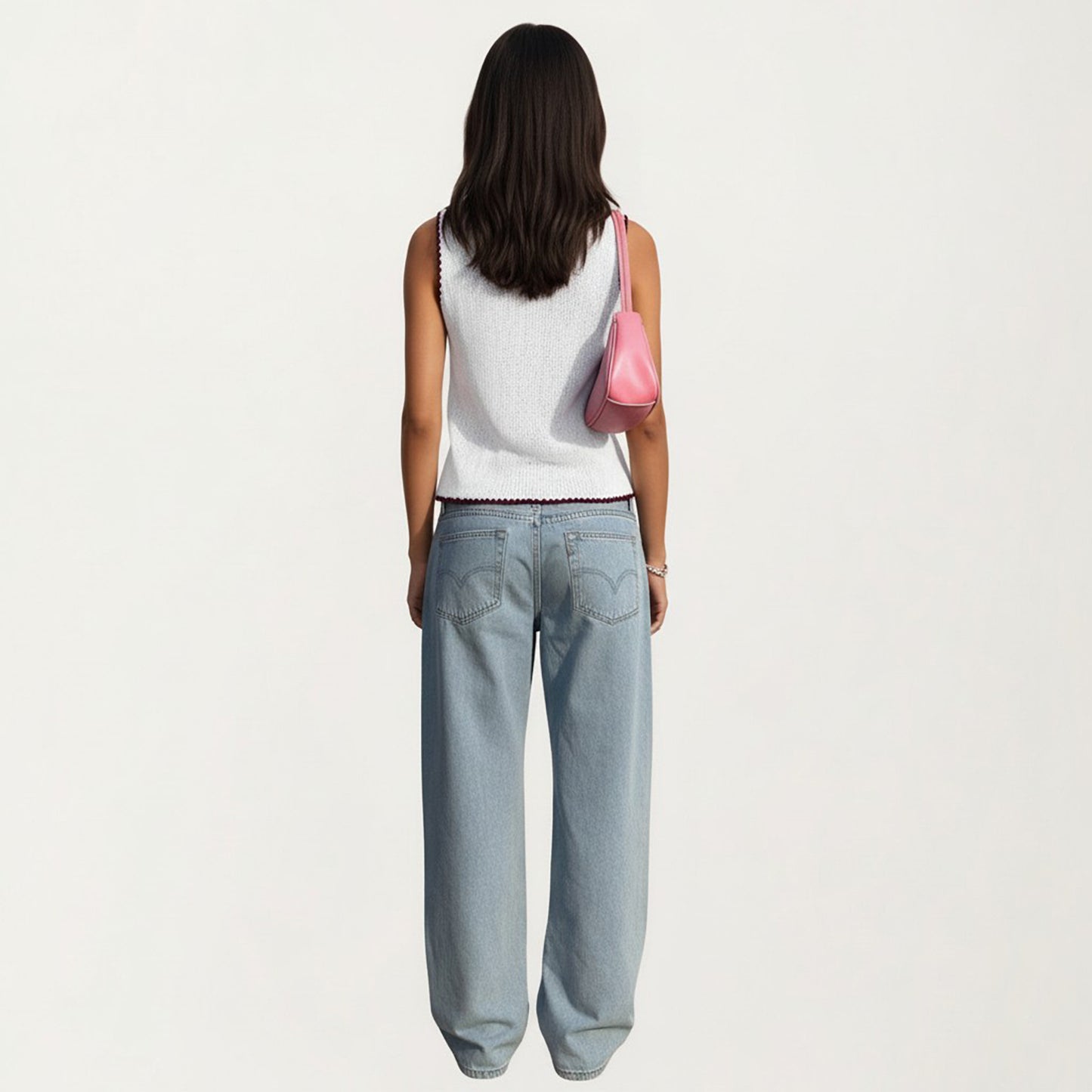 Sleeveless Knit Button Front Top with Contrast Trim Detail