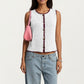Sleeveless Knit Button Front Top with Contrast Trim Detail